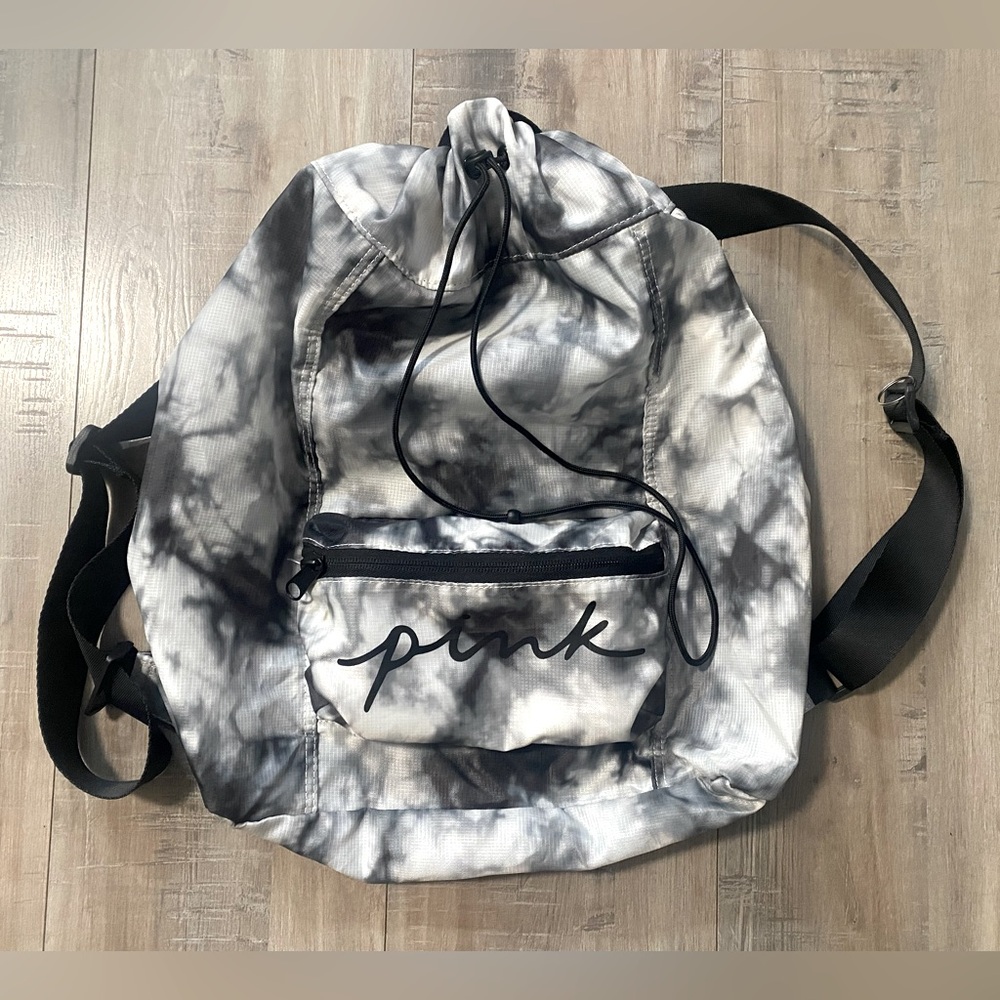 VICTORIA’S SECRET PINK TIE DYE BACKPACK. Combination of gray, white and black.